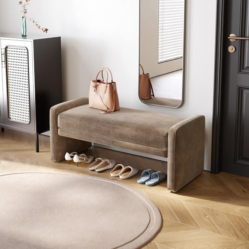 Brown Upholstered Ottoman Bench with Storage Padded Seat 118x51x49.8cm
