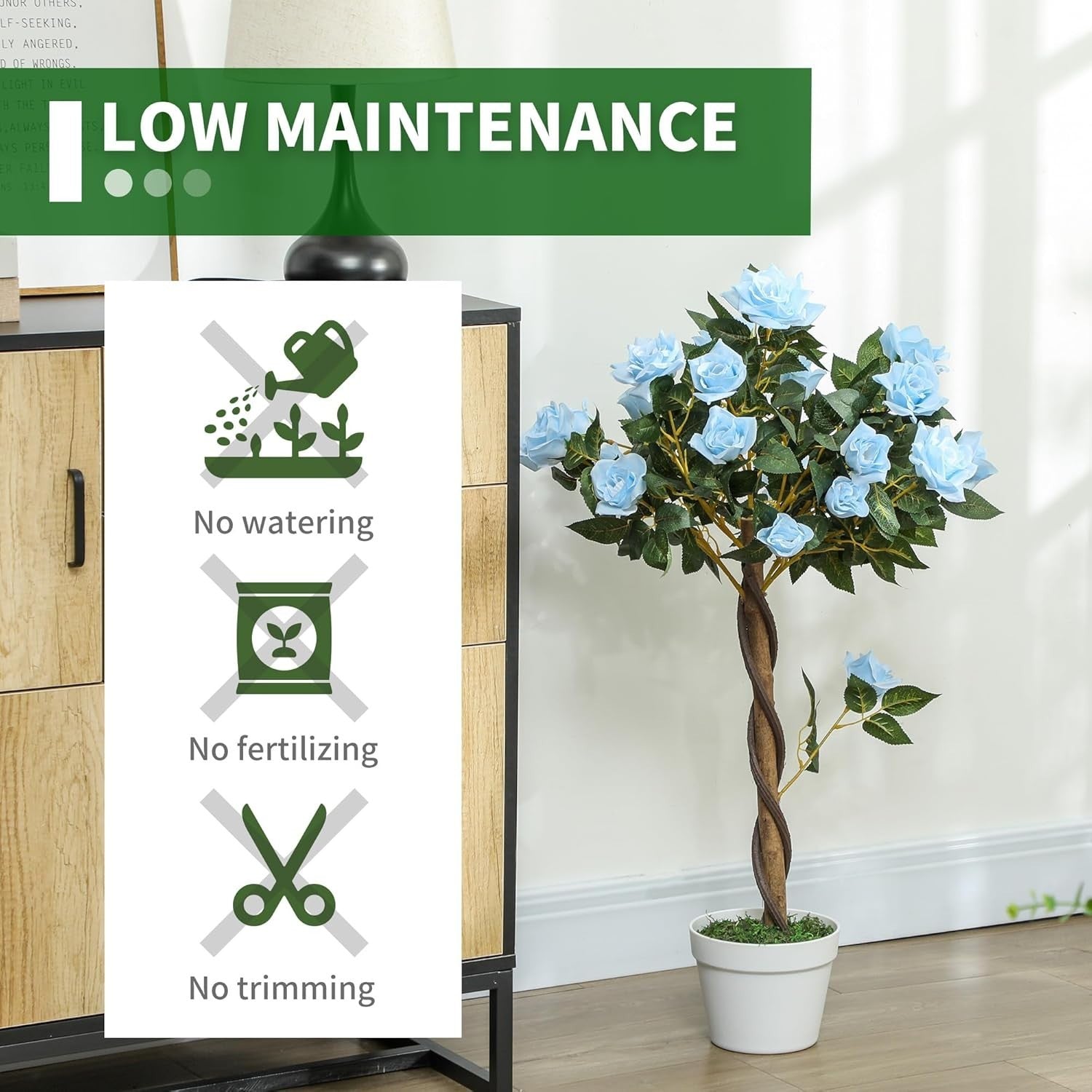 Set of 2 Artificial Rose Trees 90cm Light Blue Faux Flower Plants Home Decor