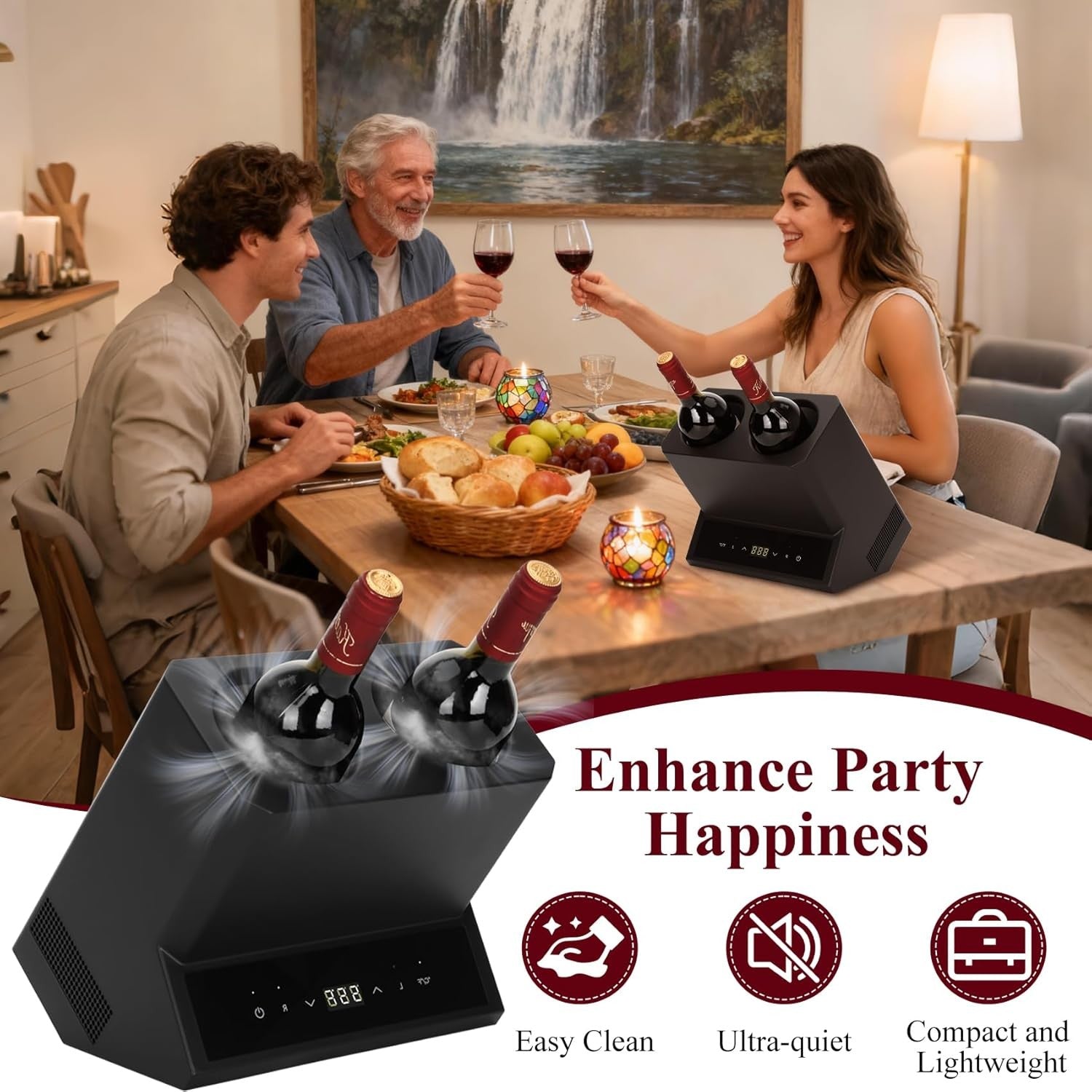 Electric Wine Chiller Dual Bottle Cooler Touch Control 24H Iceless Cooling
