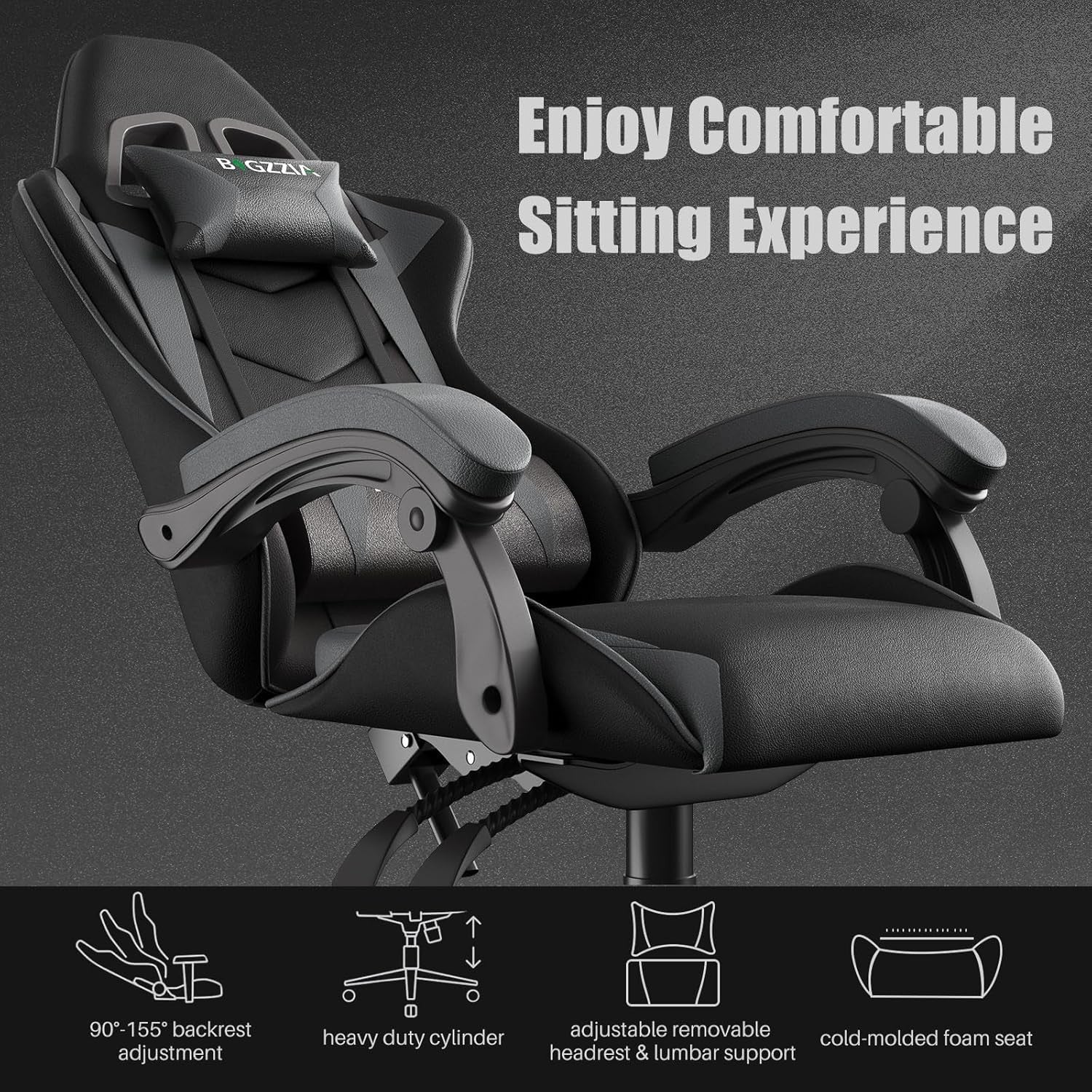 Ergonomic Gaming Chair Recliner PU Leather w/ Lumbar & Headrest