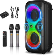 Blue YMG Karaoke Machine 2 Mics 300W Bluetooth Party Speaker