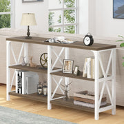 Farmhouse Entryway Table 140x75x76cm | Rustic Oak Storage Shelf Console