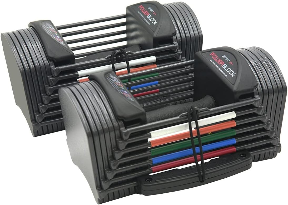 Compact Adjustable Dumbbell Pair 24lb Per Hand Space-Saving Home Gym