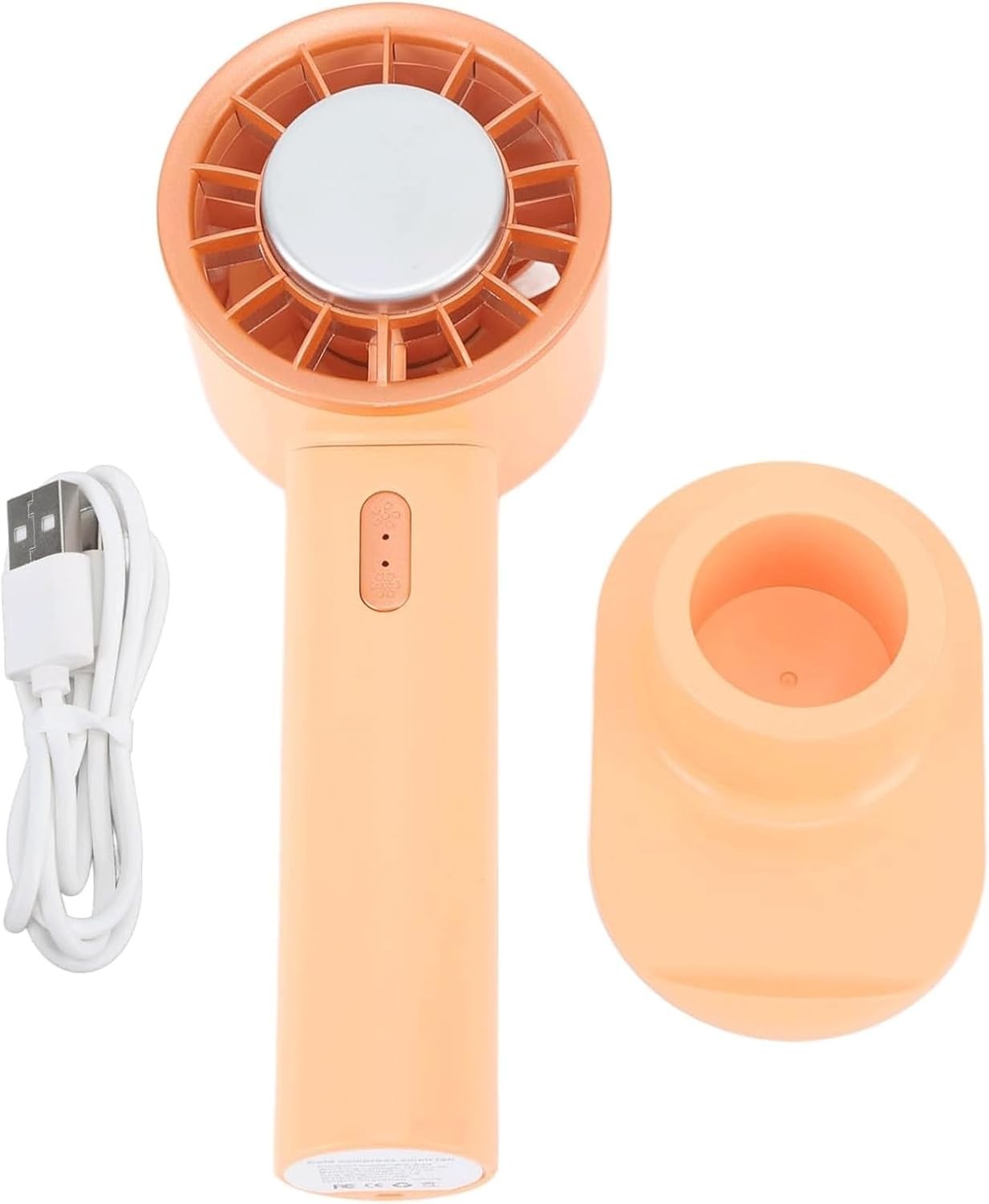 Orange 3-Speed Mini Fan – USB Rechargeable Handheld & Desk Fan w Detachable Base