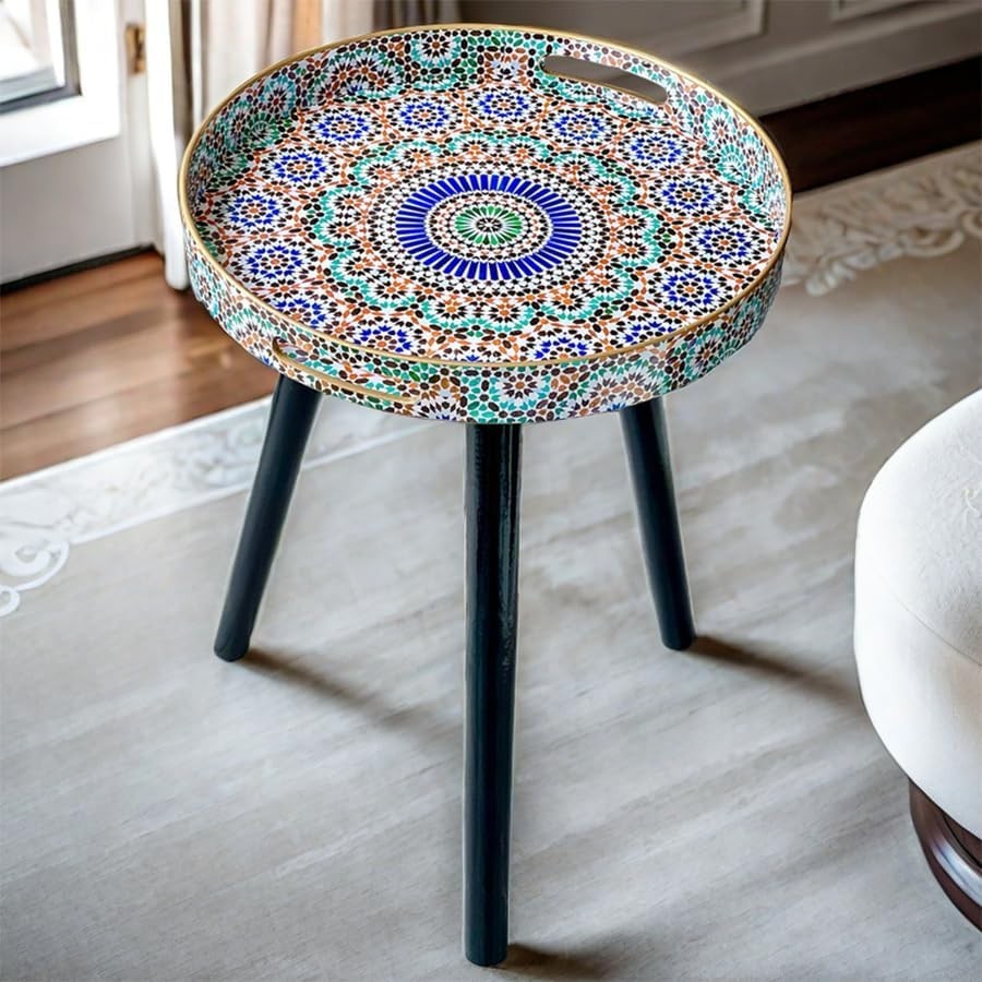 Round Side Table with Detachable Legs – 50x38x38cm Multi Moroccan