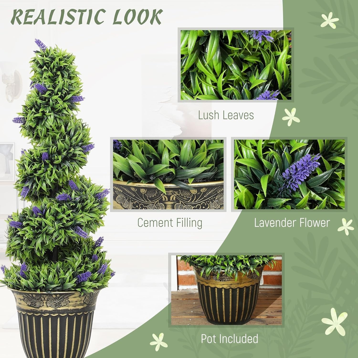 Set of 2 90cm Spiral Boxwood Topiary Trees with Lavender Faux Plants Home Decor