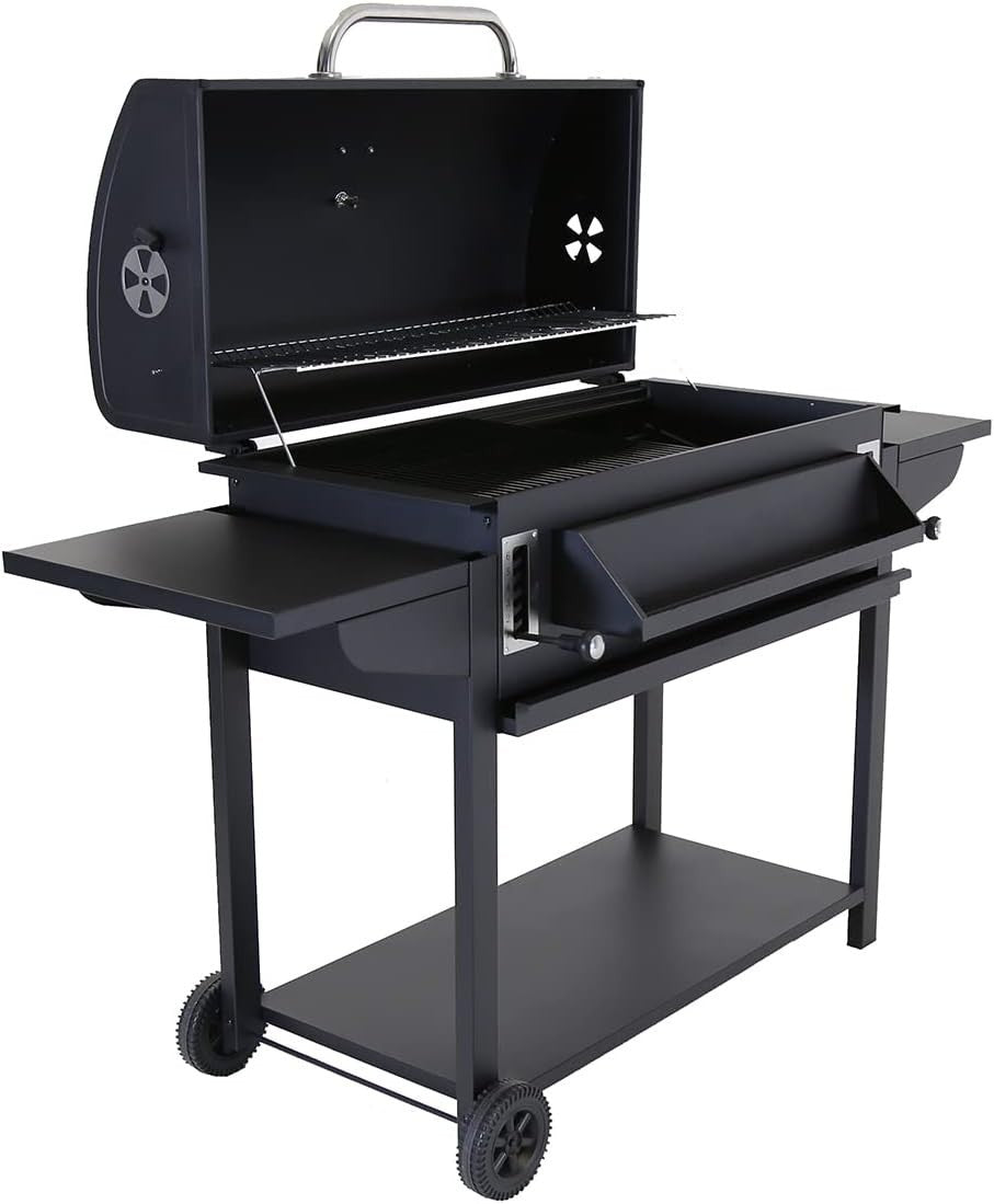 Large Charcoal BBQ Smoker Grill with Thermometer, Adjustable Height
