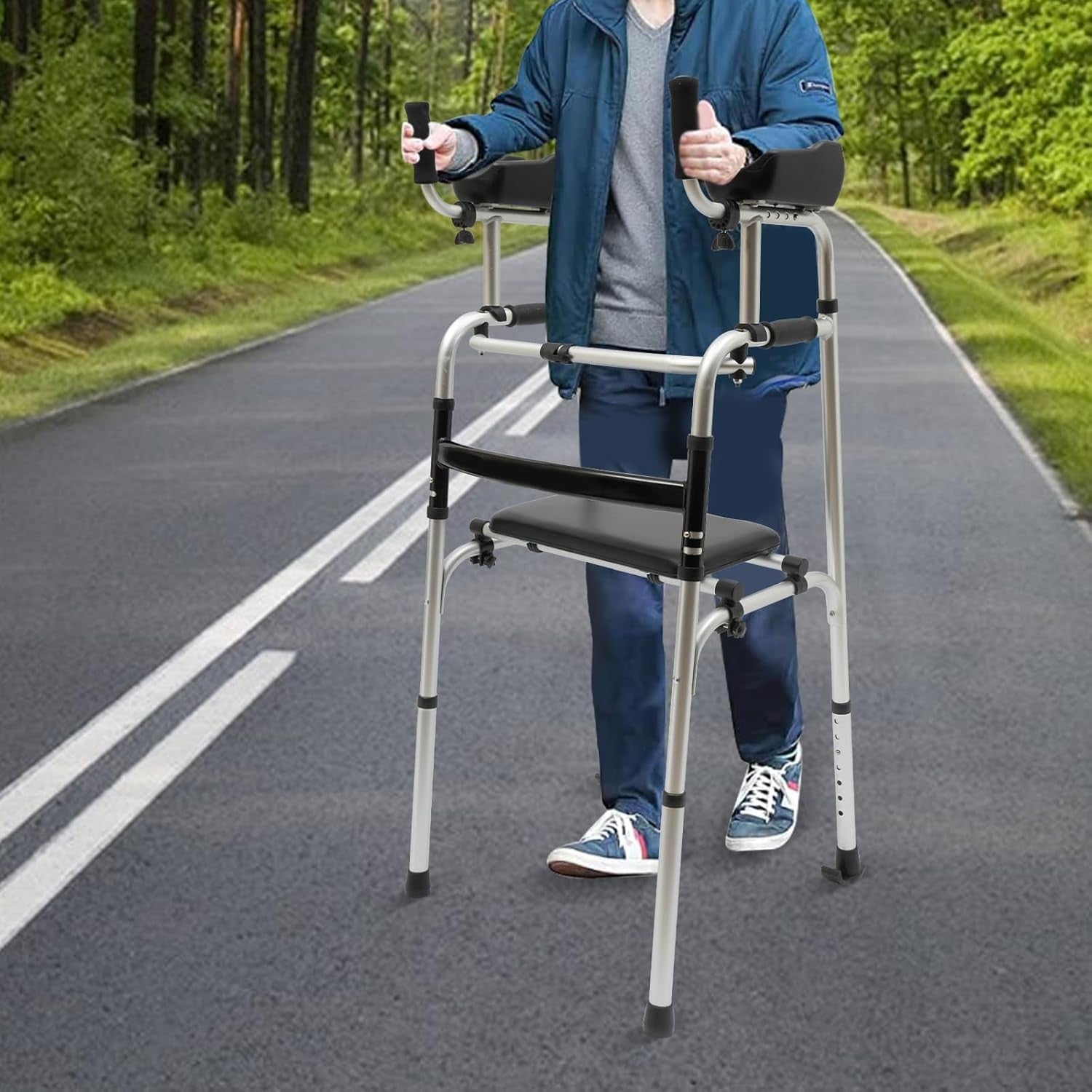 Upright Walker Rollator Folding Seat 2 Wheels Heavy Duty Indoor Outdoor