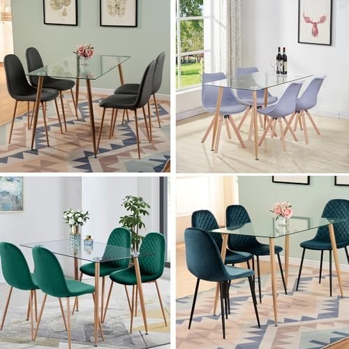 Modern Rectangular Glass Dining Table with Wood Style Legs 4 6 Seater 120cm