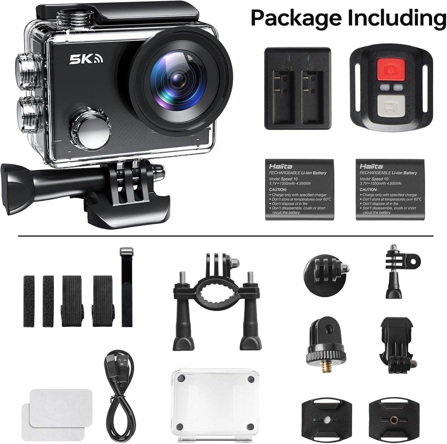5K Action Camera Waterproof 131FT WiFi EIS Remote 64GB Black