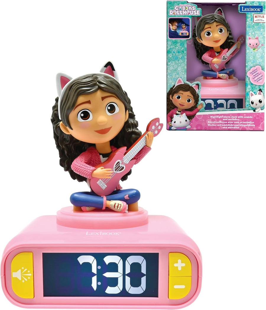 Kids Night Light Alarm Clock with Sounds Backlit LCD Snooze Pink
