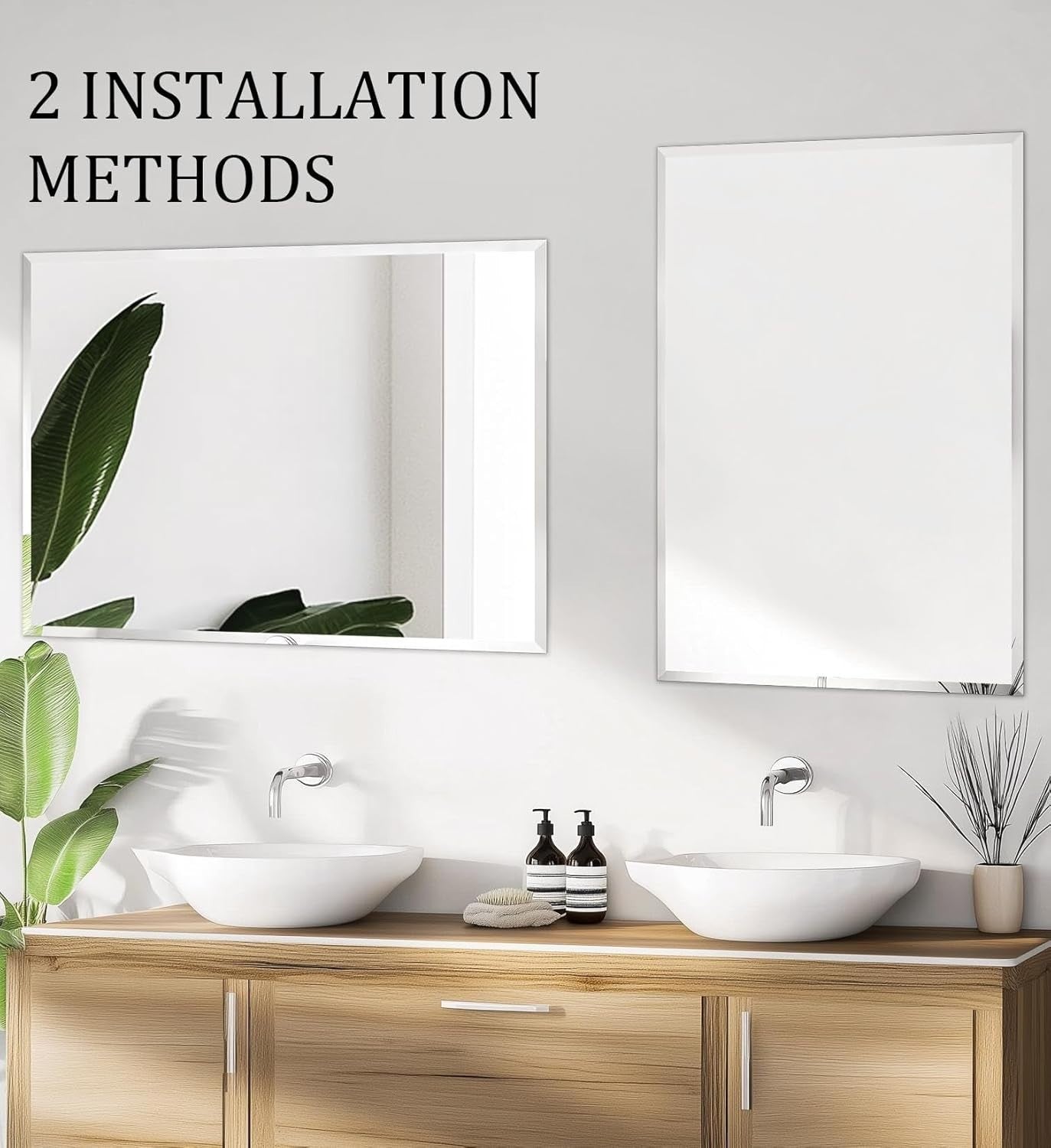 Frameless Rectangular Wall Mirror 70x50cm Beveled Glass Vanity