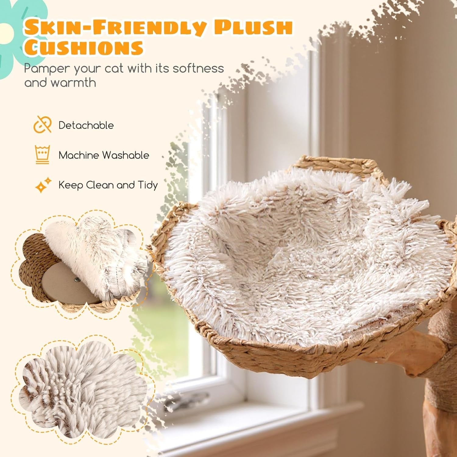 122cm Wooden Cat Tree White Multi Level Tower with Basket Perches & Jute Scratch