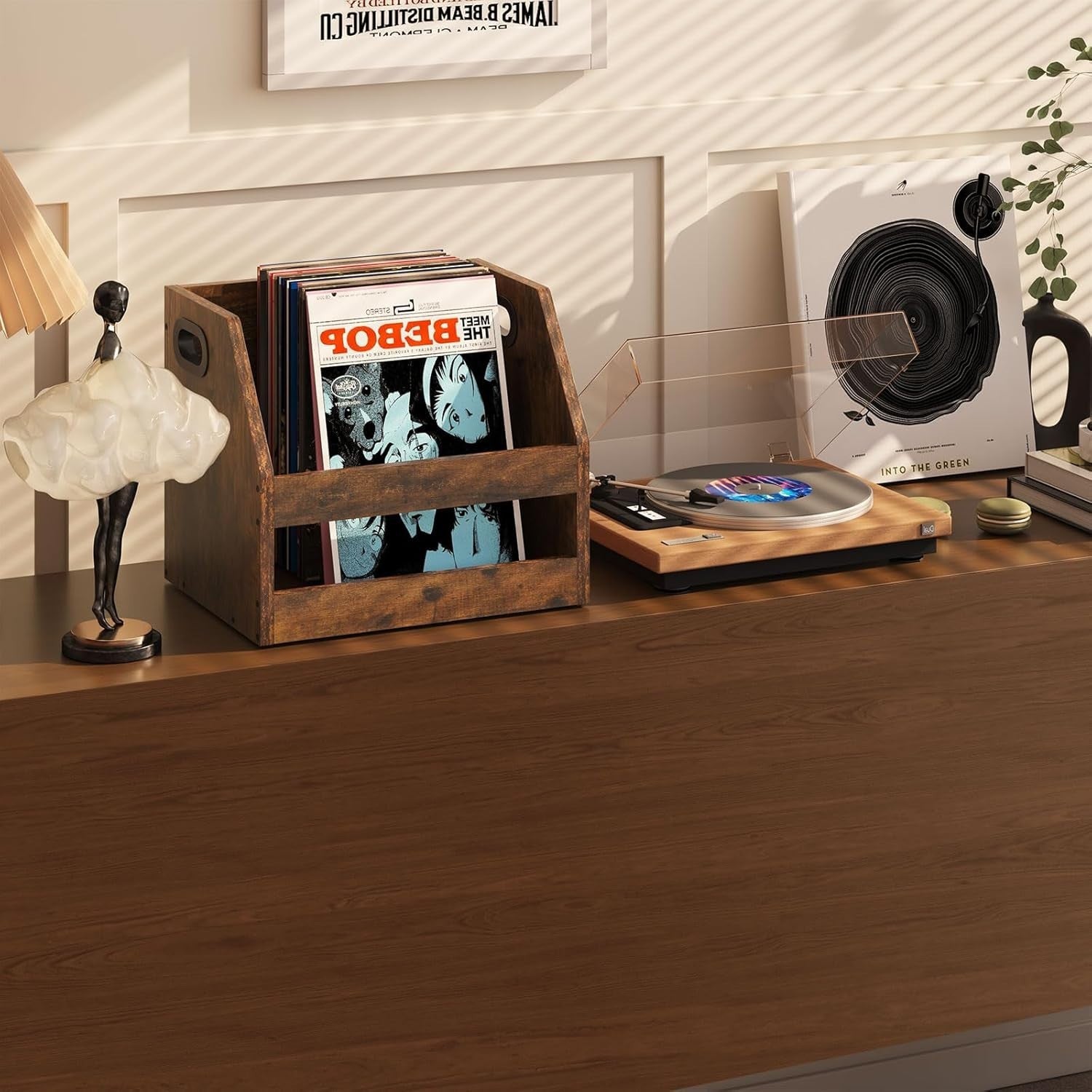 Vinyl Record Storage Crate LP Album Holder Rack Desktop Organizer Brown