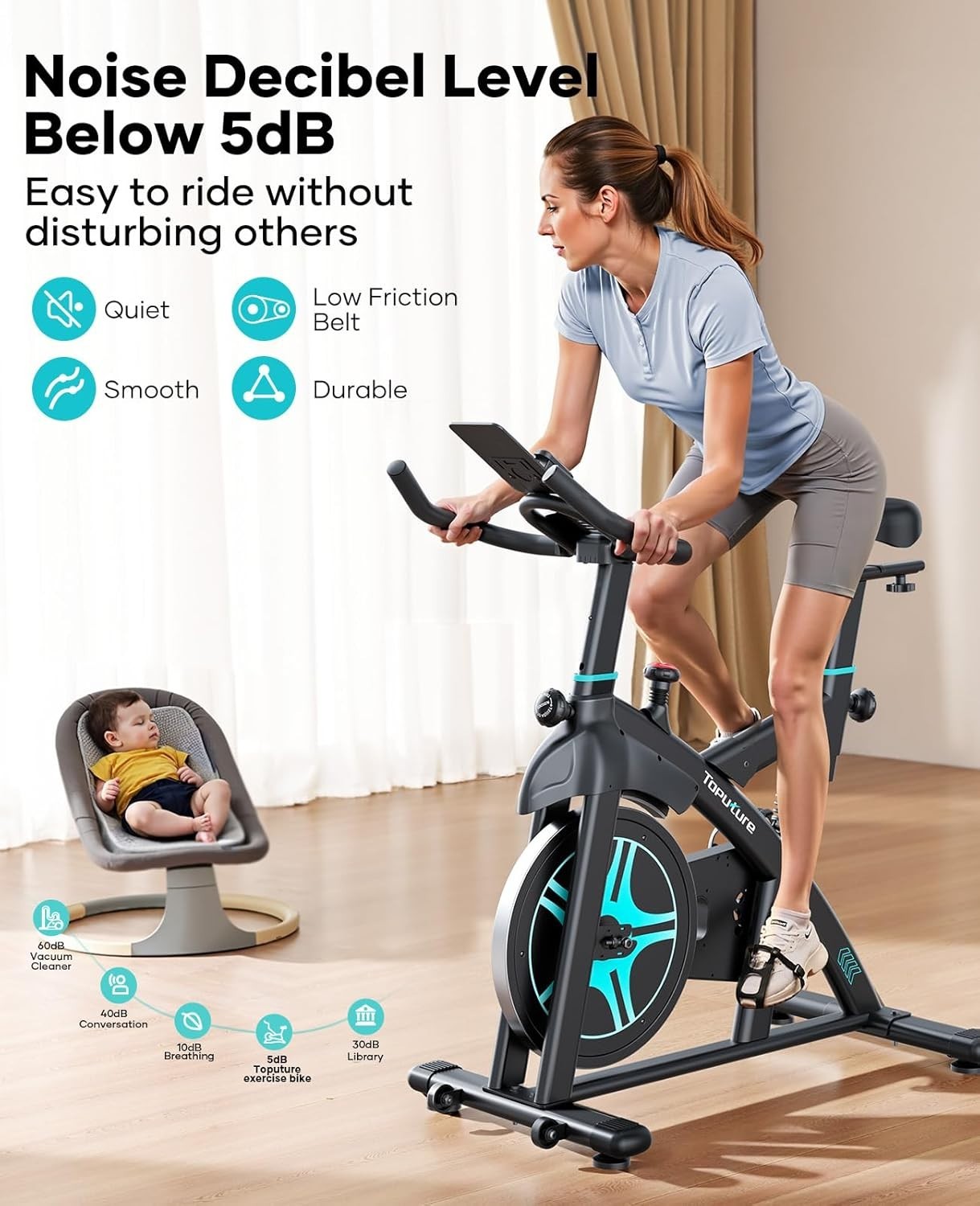 Quiet Magnetic Spin Bike w/ APP, 15kg Flywheel, Shock Absorption & 350lb Cap