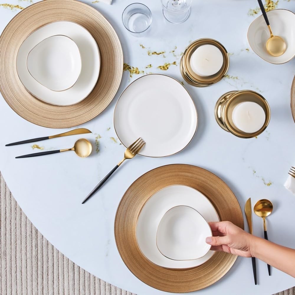 12pc Porcelain Dinner Set White Gold Plates Bowls Modern Tableware