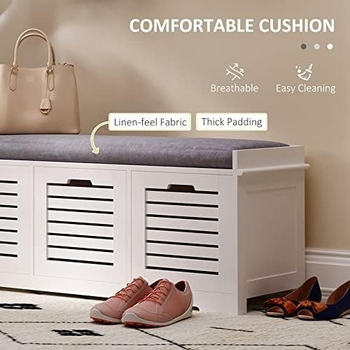 Grey Shoe Storage Bench with Cushion & 3 Drawers – Modern Hallway Unit