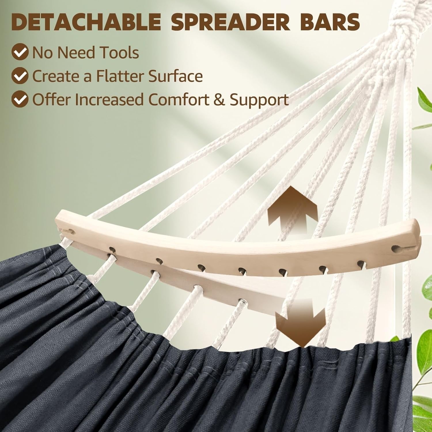 Outdoor Cotton Hammock 300kg Capacity with Pillow & Spreader Bar Straps