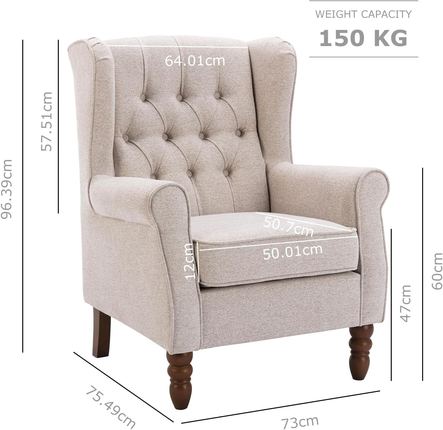 Mid‑Century Modern Wingback Accent Chair Set of 2 – Beige Upholstered Armchairs