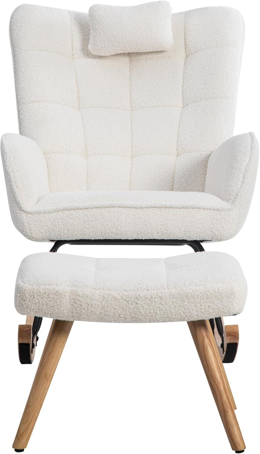 Rocking Chair with Footstool, Adjustable Recliner, Durable Wood Frame, Cozy Loun