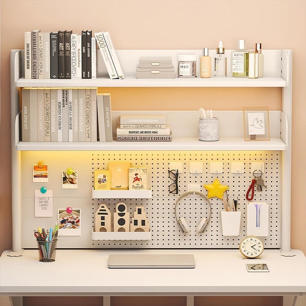Clamp-On Desk Organizer Shelf 2-Tier Pegboard Hutch Rack 80cm White