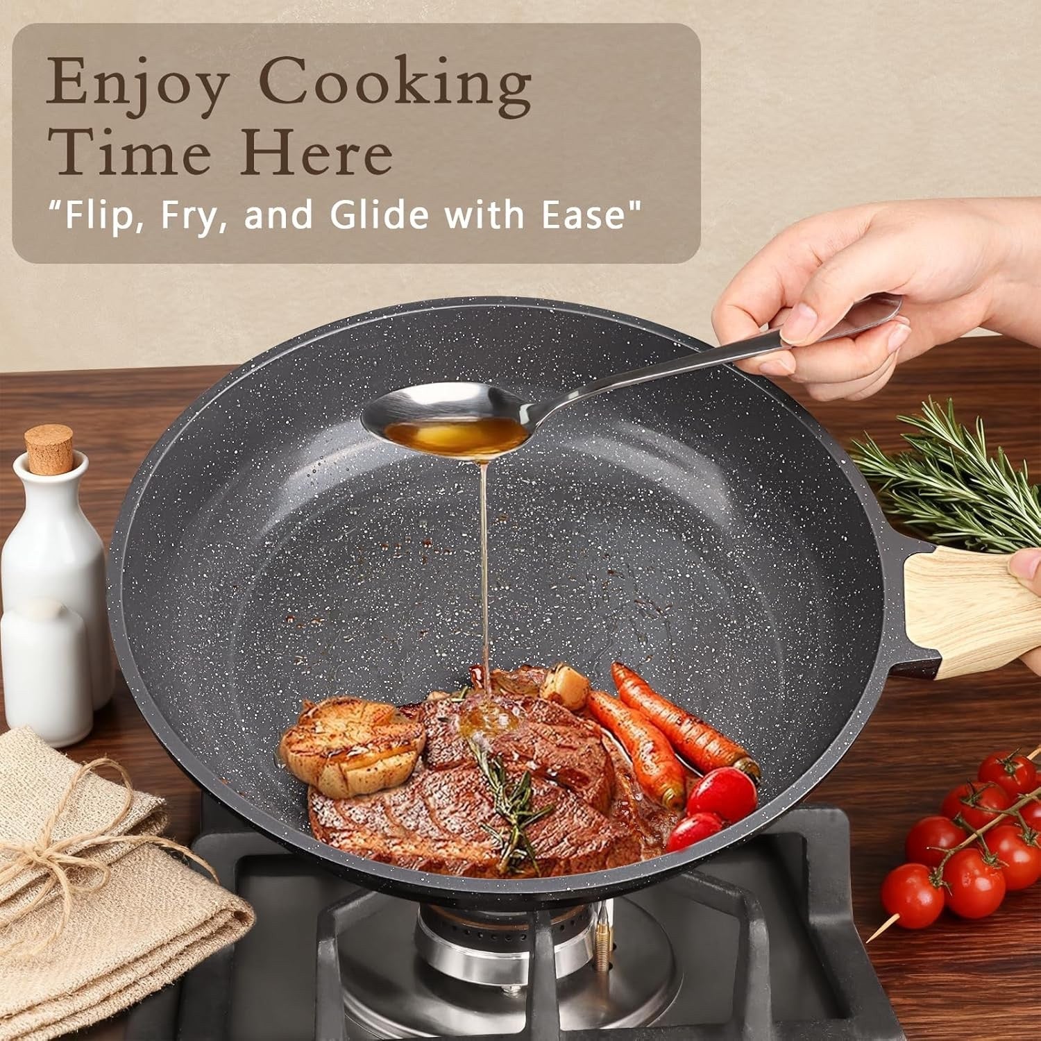 17Pcs Dark Grey Ceramic Non-Stick Cookware Set with Lids & Utensils, PFAS-Free