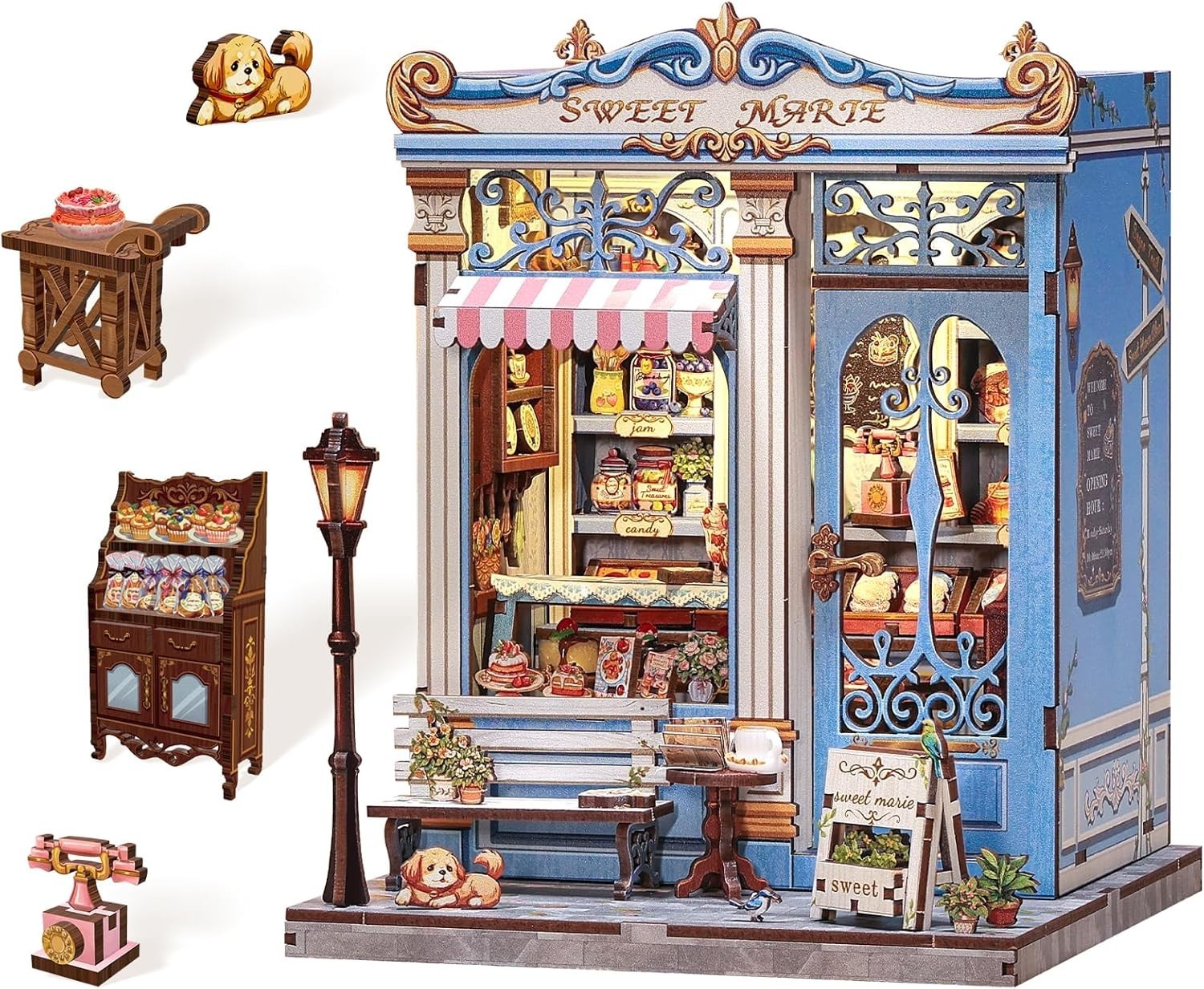 DIY Book Nook Kit Miniature Bakery Dollhouse LED Bookend Decor Gift