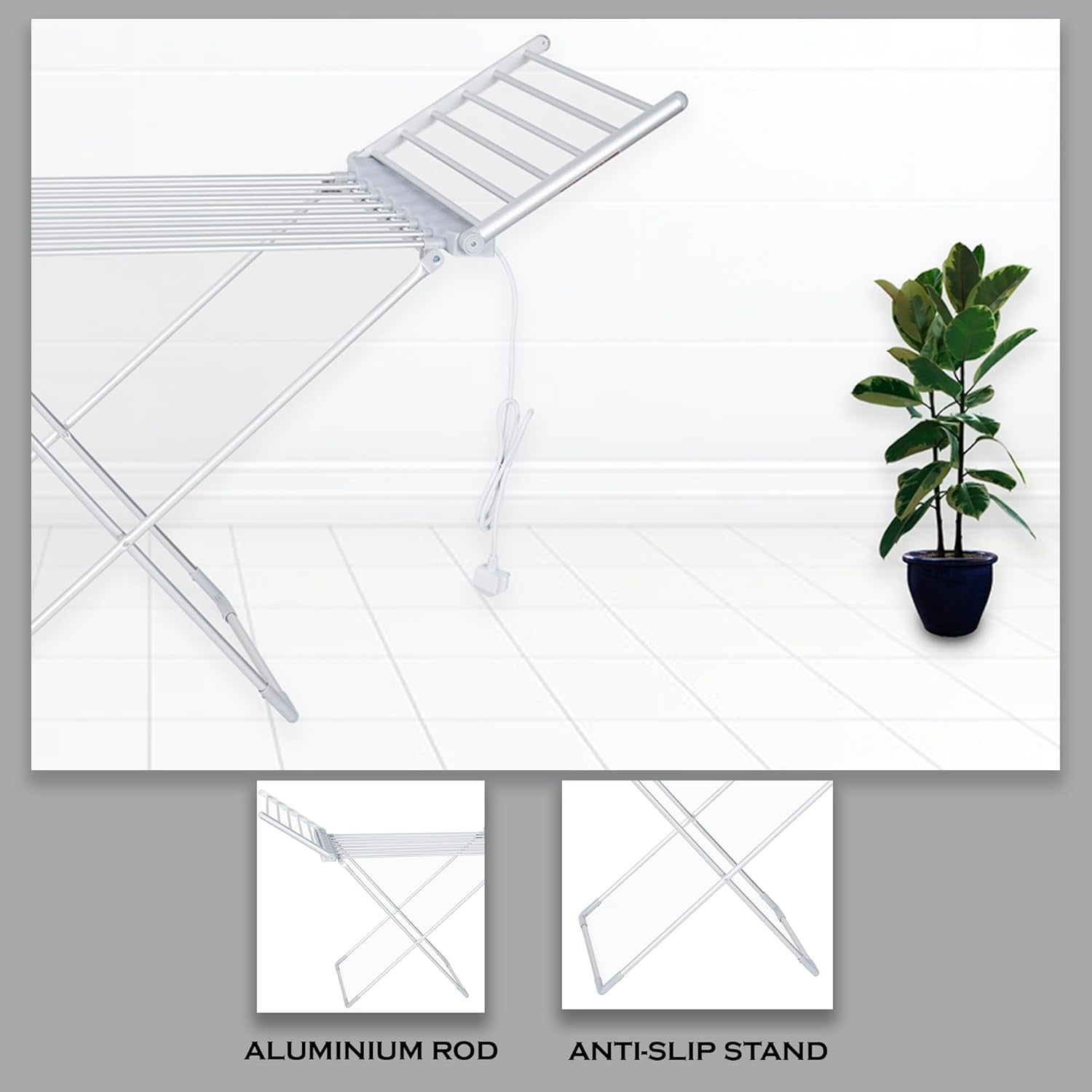 Electric Heated Clothes Airer Folding Drying Rack 20 Heated Bars Indoor