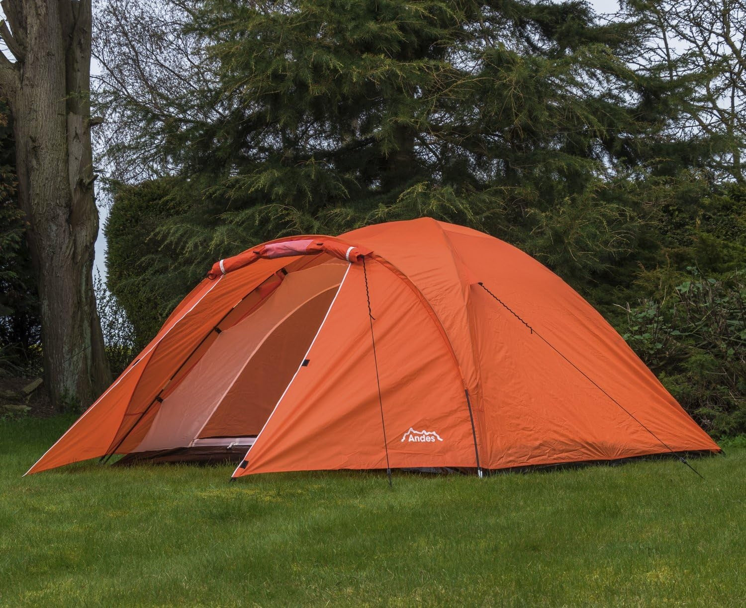 Orange 4-Person Andes Dome Camping Tent – Double Skin, Lightweight & Waterproof