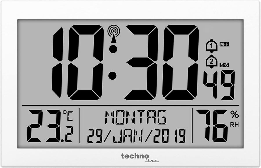 Large Digital Radio-Controlled Wall Clock with Date Temp Indoor Display