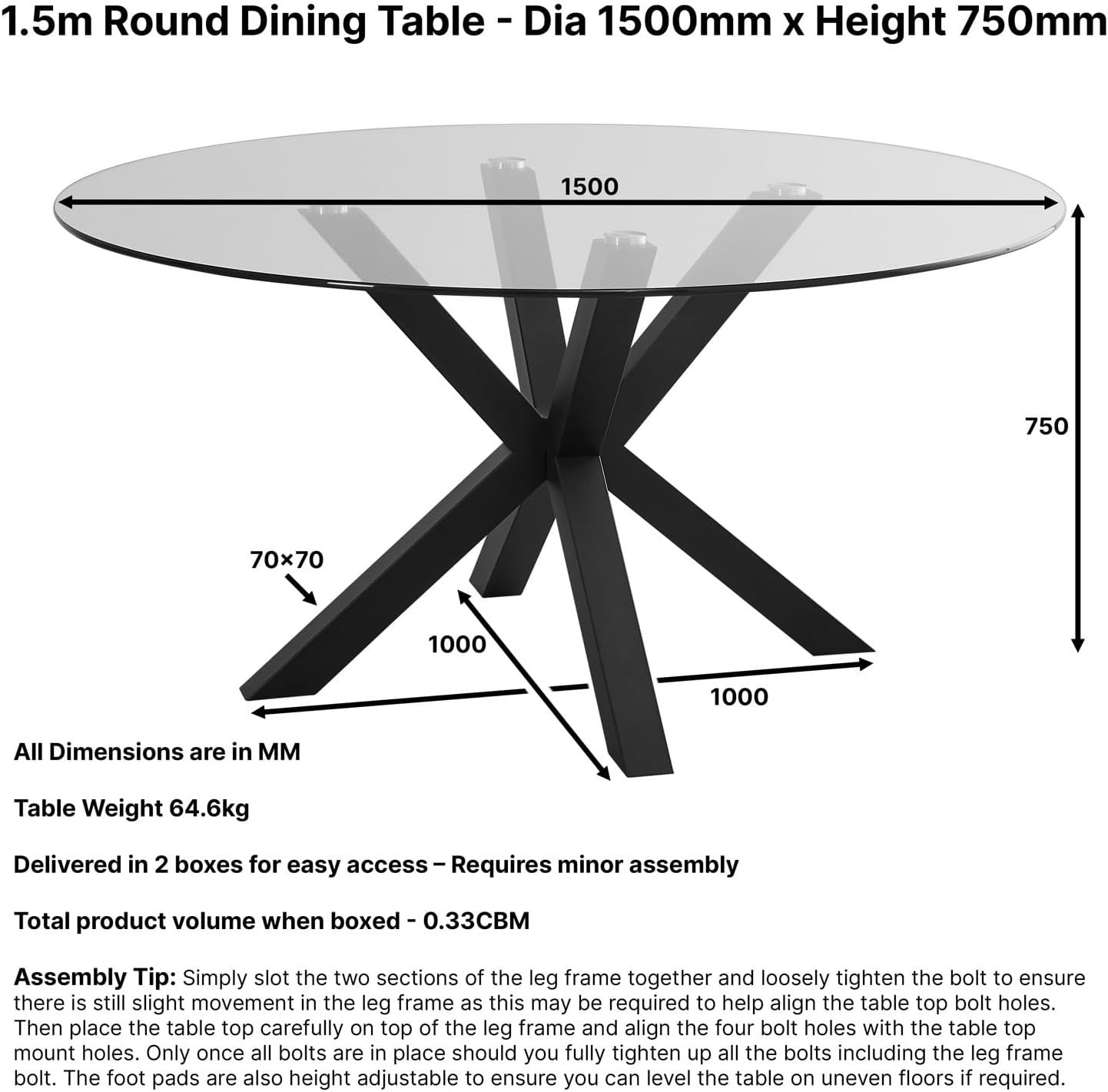 Round Glass Dining Table 150cm Grey Starburst Metal Base 6 Seater