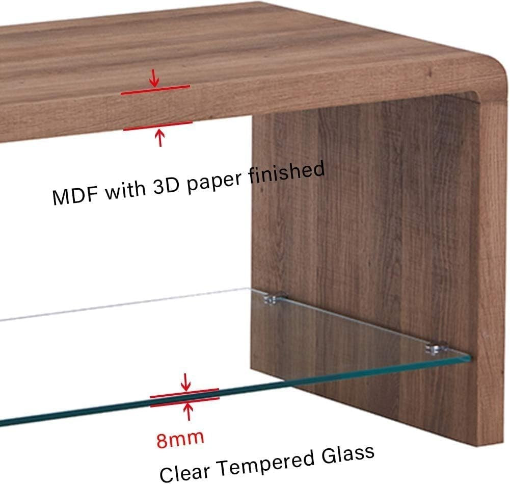 Brown Wood Style Coffee Table with Tempered Glass Shelf 100x45x45cm