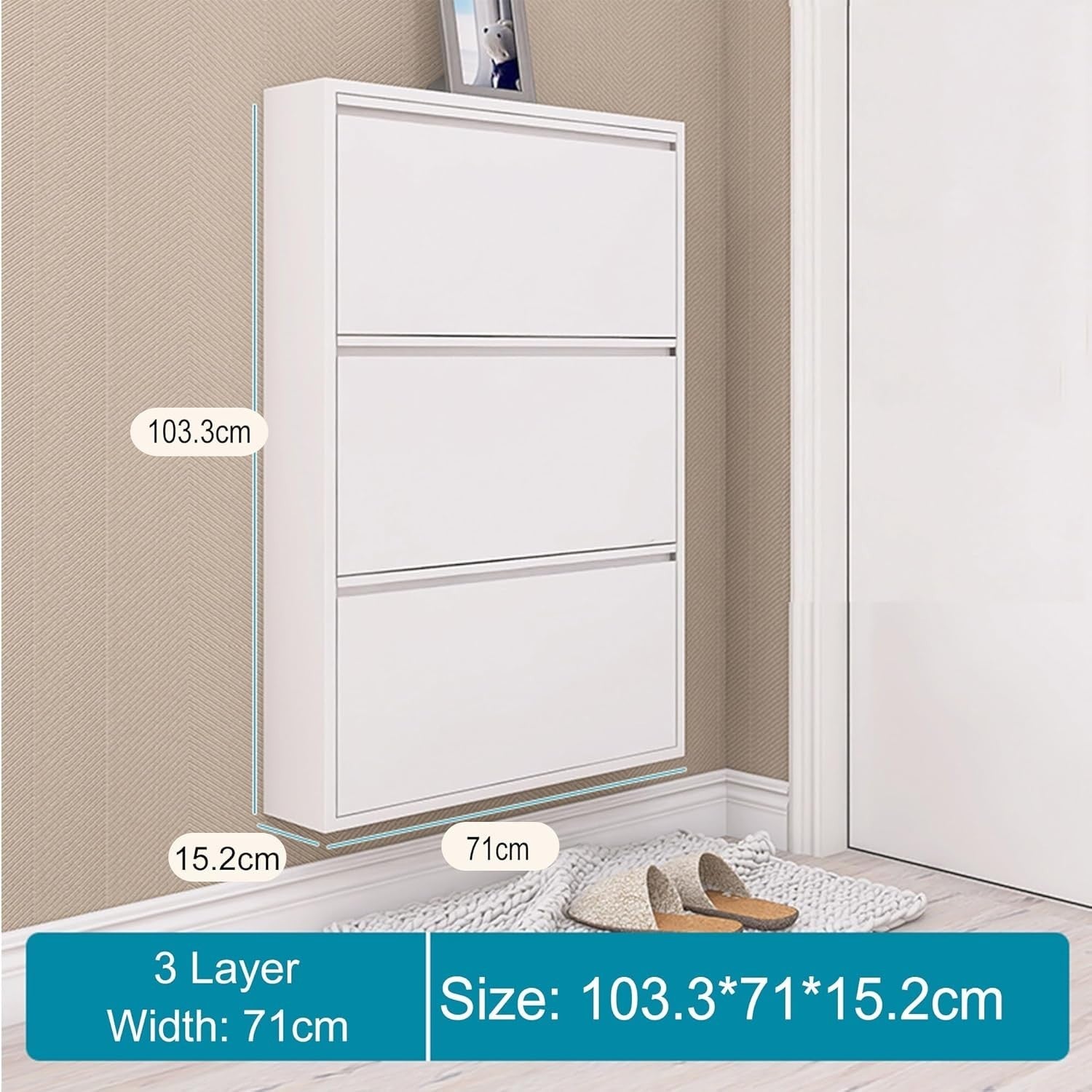 Slim Lockable 3-Layer Shoe Cabinet with Quiet Flip-Down Doors – Space Saver.