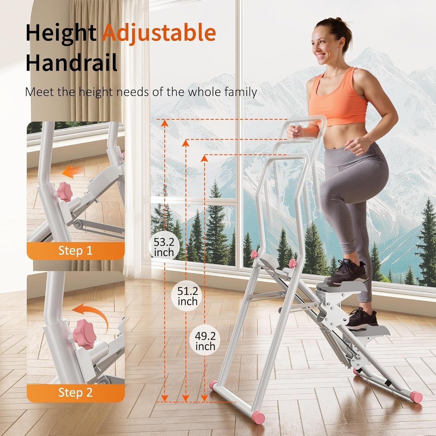 Pink Foldable Stair Climber w/ LCD Monitor, 3 Resistance Levels & Adjustable