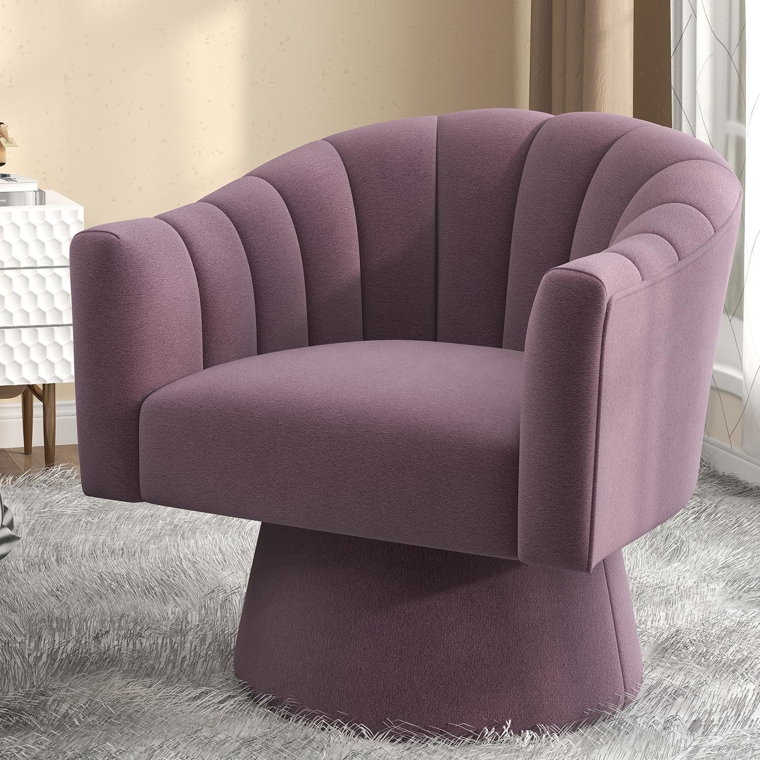 Purple Velvet Swivel Accent Chair 360° Barrel Lounge Armchair