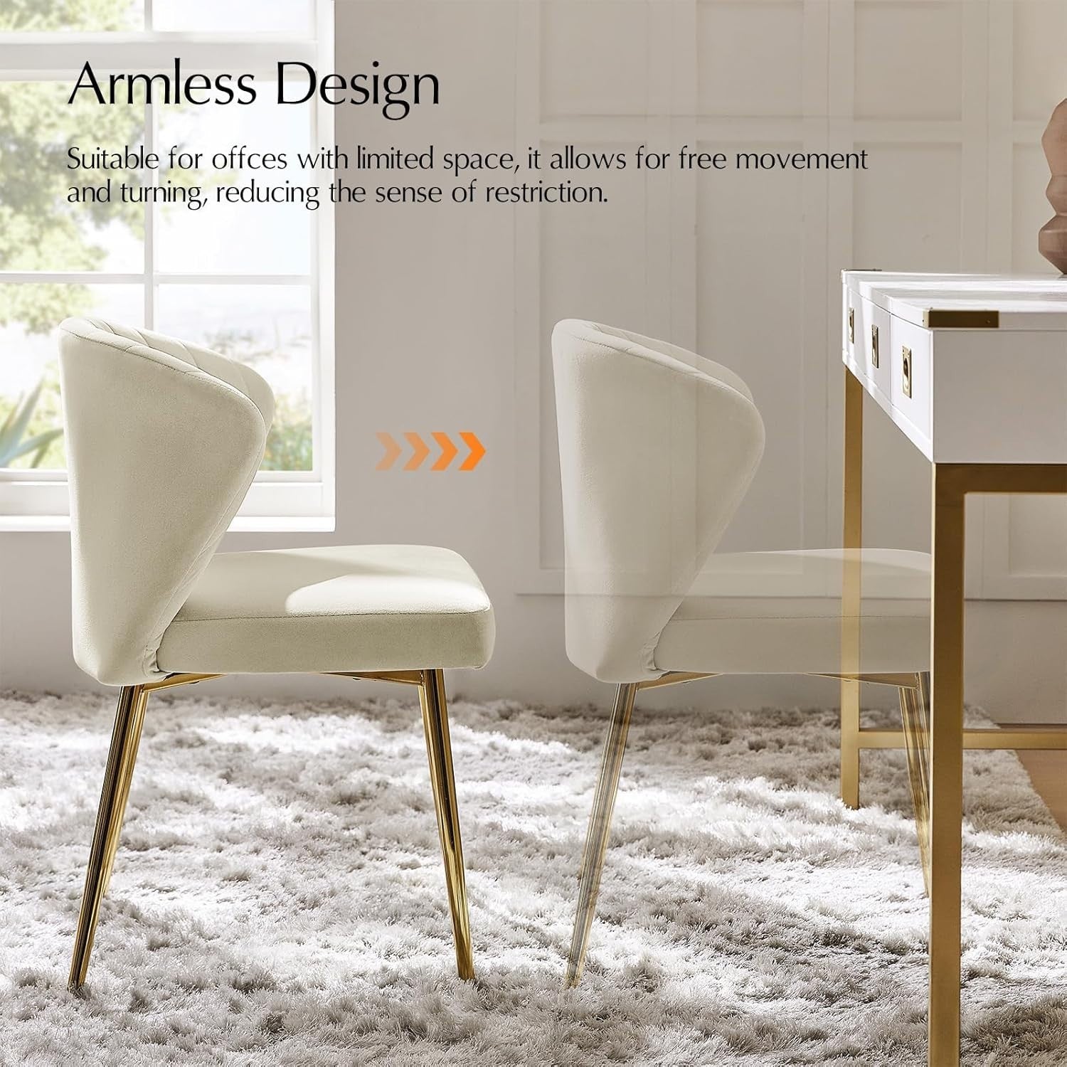 Tan Velvet Upholstered Dining & Vanity Chair – Modern Accent Seat with Metal Leg