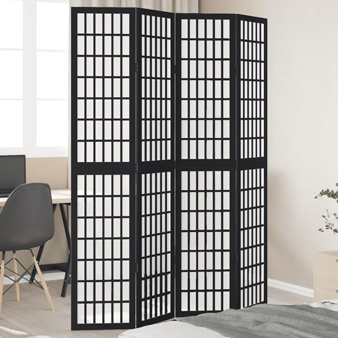 4 Panel Black Folding Room Divider Privacy Screen 145x200cm Wooden Partition