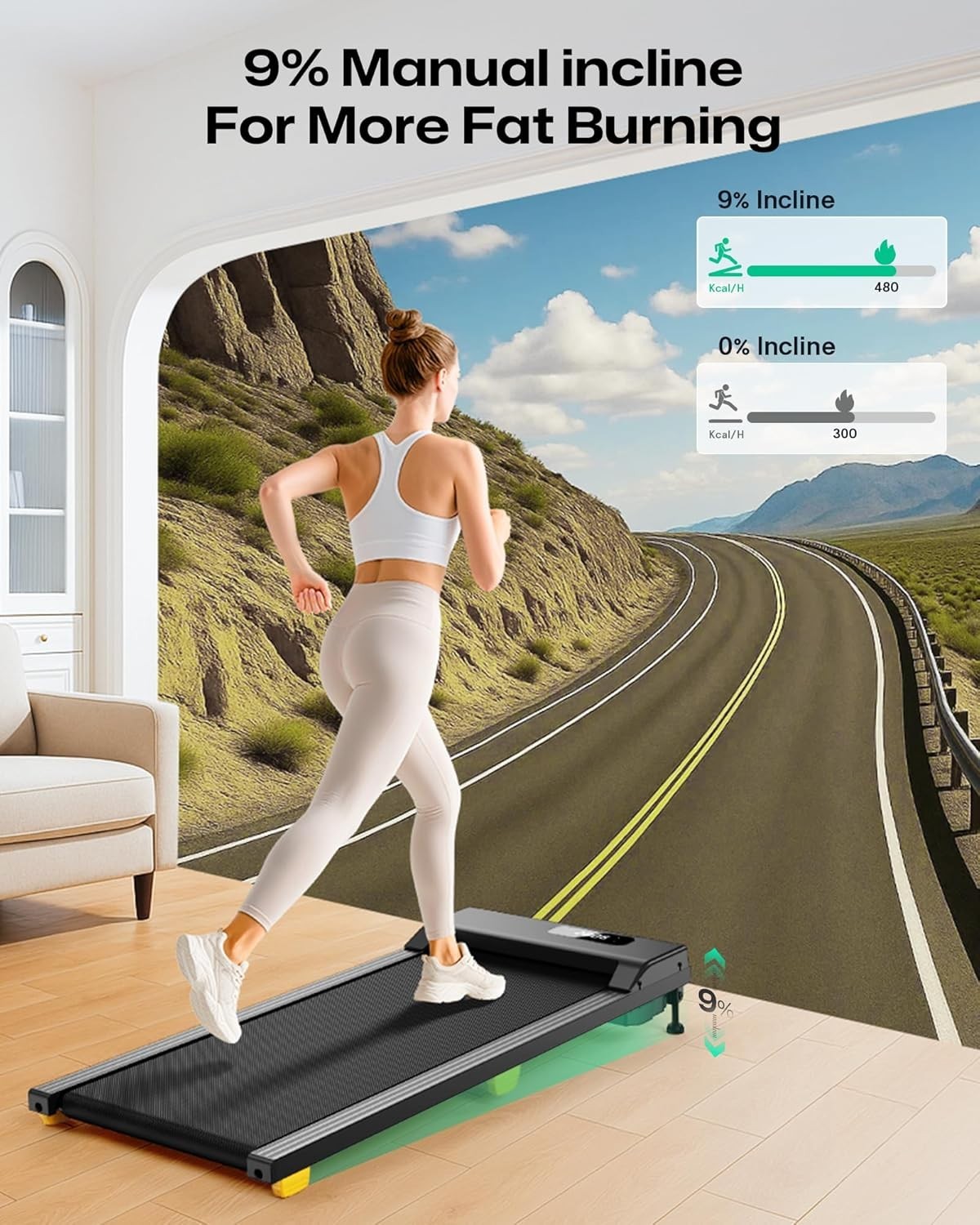 Compact Under Desk Treadmill 1-6km/h Manual Incline Home Fitness Machine