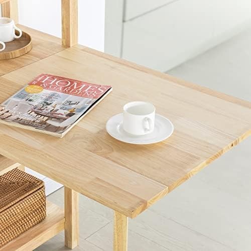 Folding Dining Table with 5 Storage Shelves Rubber Wood Kitchen Table