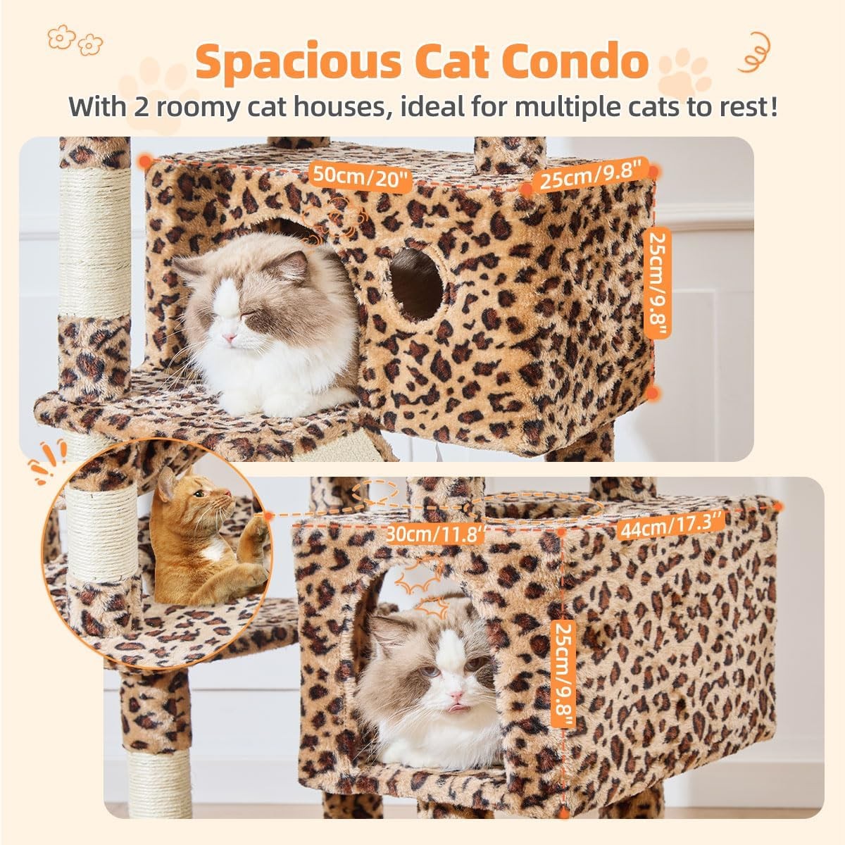 Large Cat Tree Tower 71” Multi Level Sisal Scratching Posts Condo