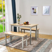 Solid Pine Dining Table & 2 Benches Set | Durable Kitchen Furniture Grey