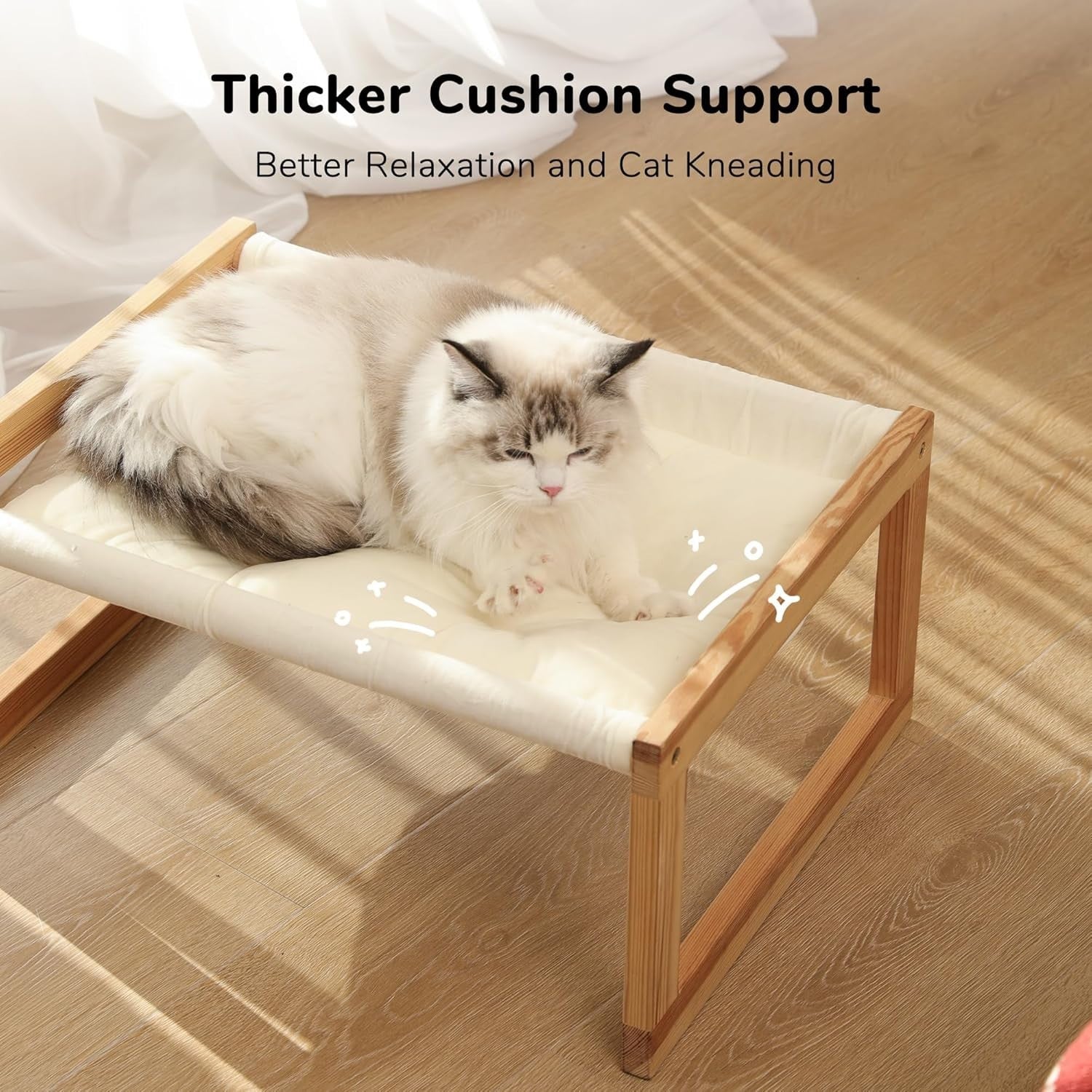 Wooden Cat Hammock Bed Plush Velvet Pet Sofa Removable Cushion 50cm