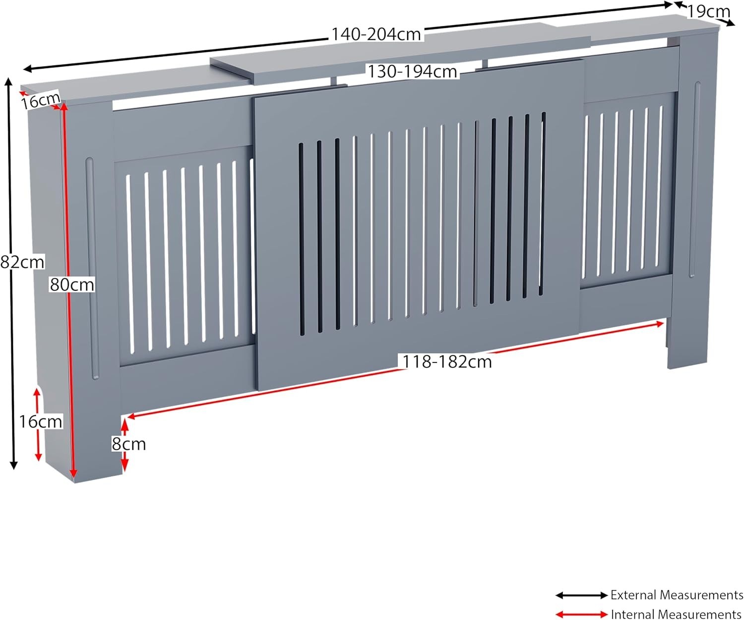 Adjustable Grey Radiator Cover | Modern MDF Slatted Heating Cabinet