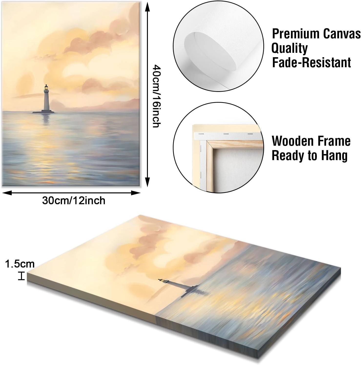 Ocean Sunrise Canvas Wall Art Set 3 Framed 30x40cm