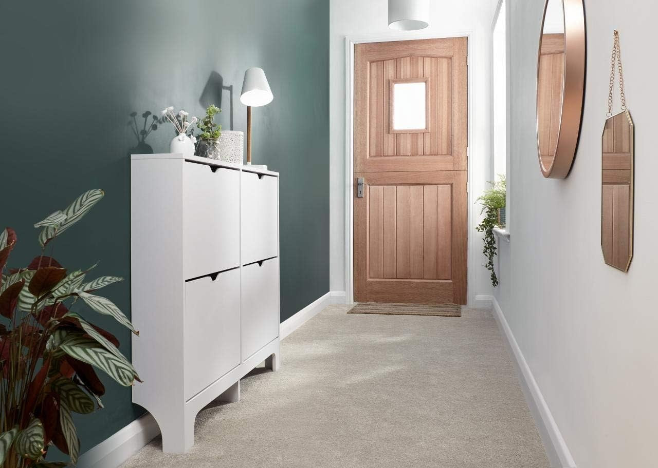 Narrow 2 Door Shoe Storage Cabinet with 6 Drawers 102x17x90 cm White