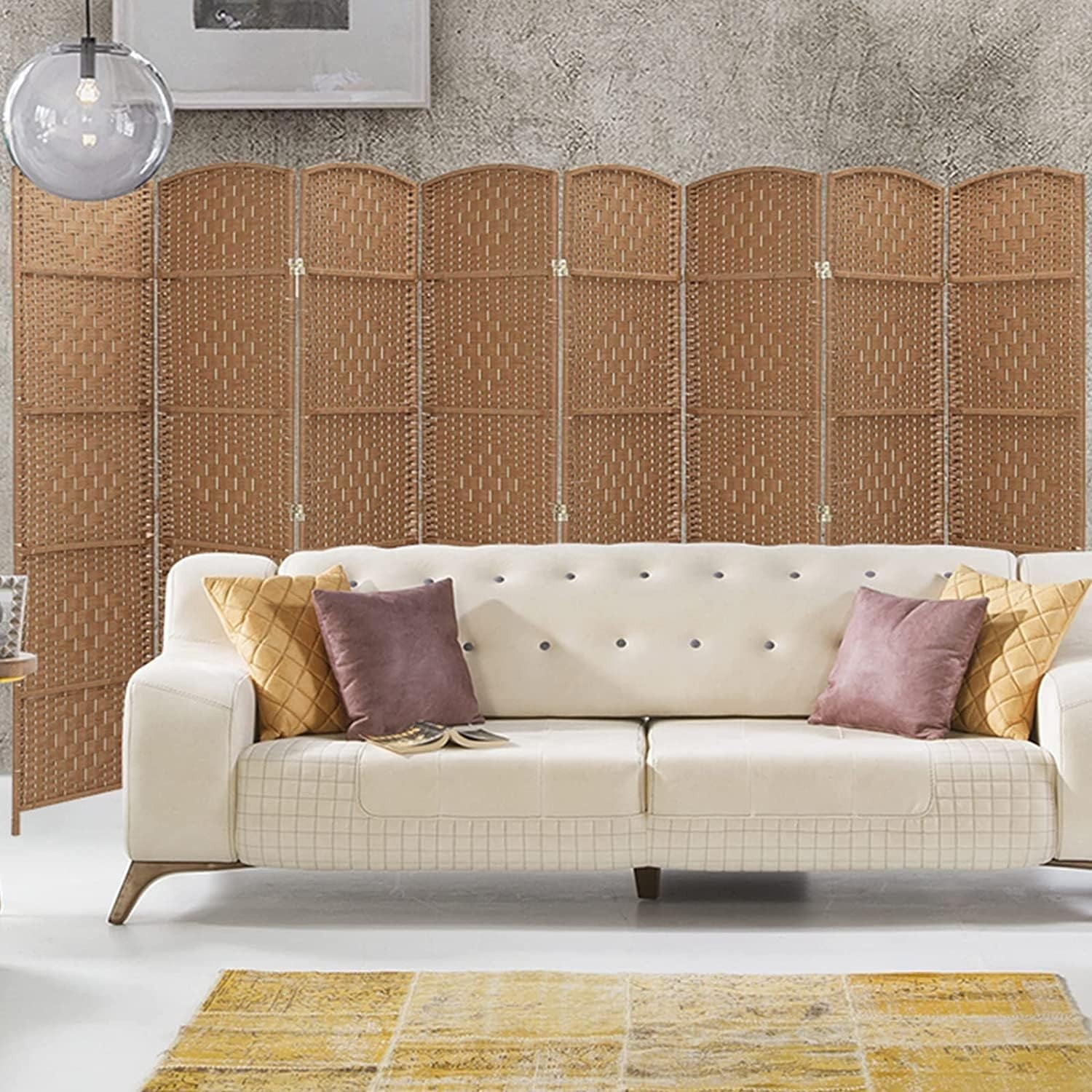 8 Panel Natural Wicker Folding Room Divider Extra Wide Handwoven Screen 180cm