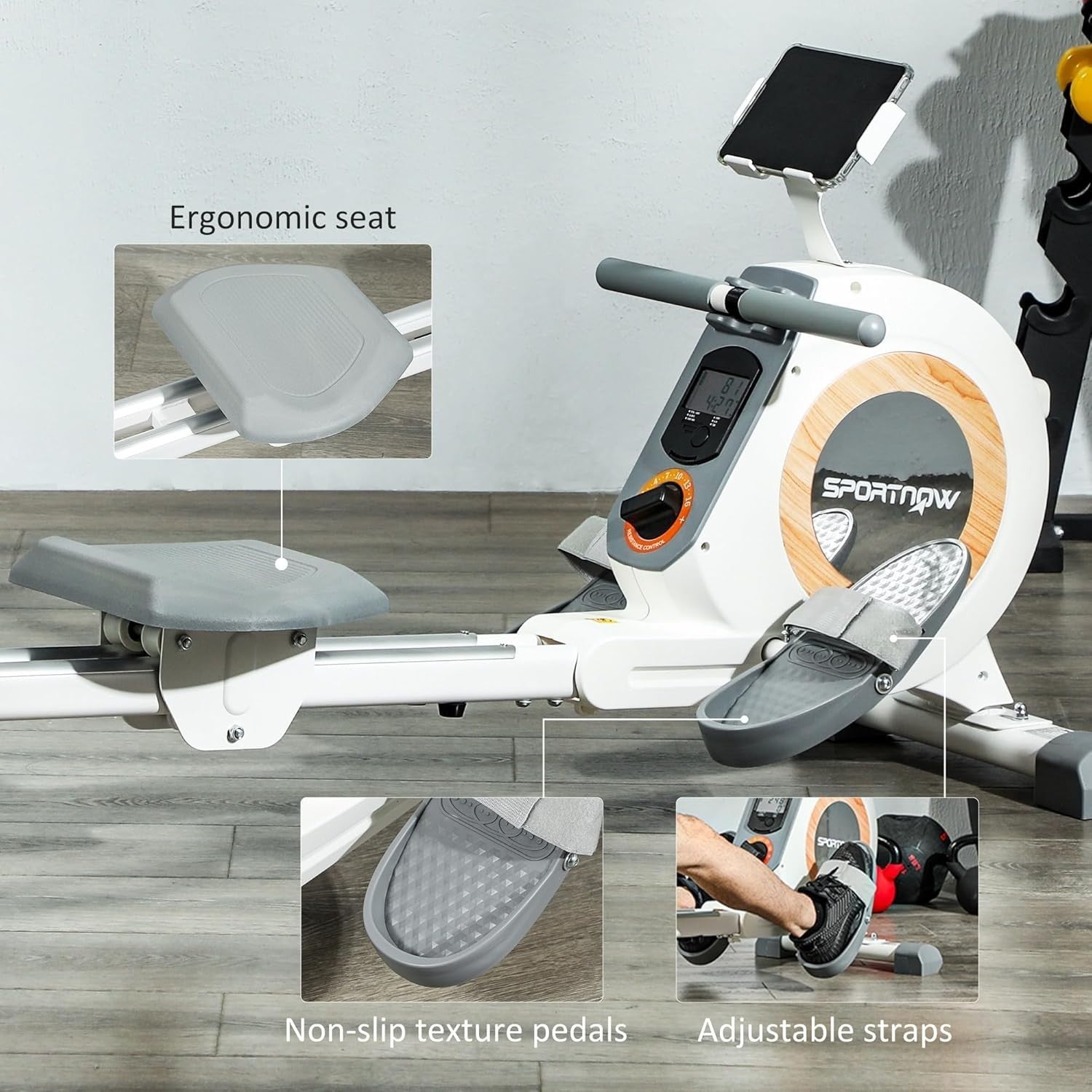16-Level Magnetic Rowing Machine Dual Rail Quiet Rower LCD Phone Holder 150KG