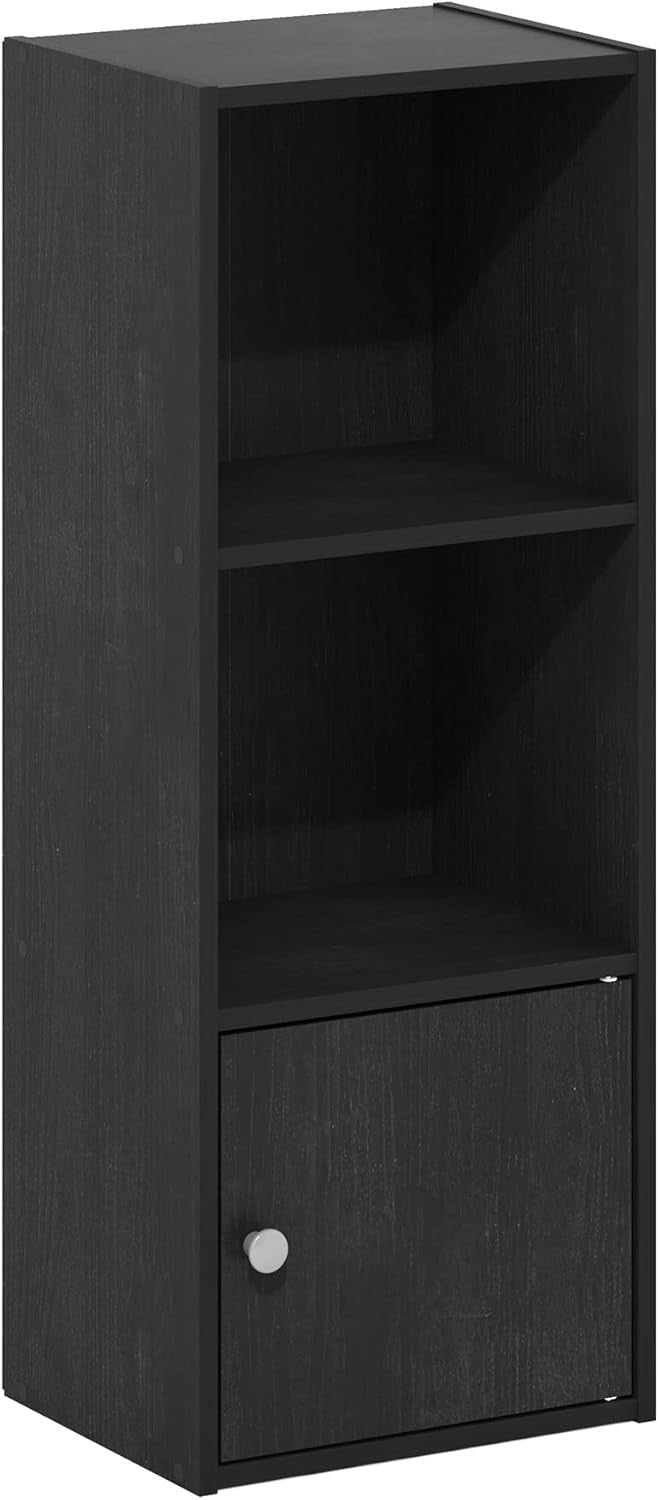 Modern 3-Tier Blackwood Shelf Bookcase with 1 Door Storage Cabinet
