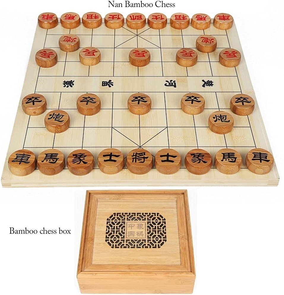 Wooden Xiangqi Travel Chess Set Double Sided Board 44cm Strategy Game