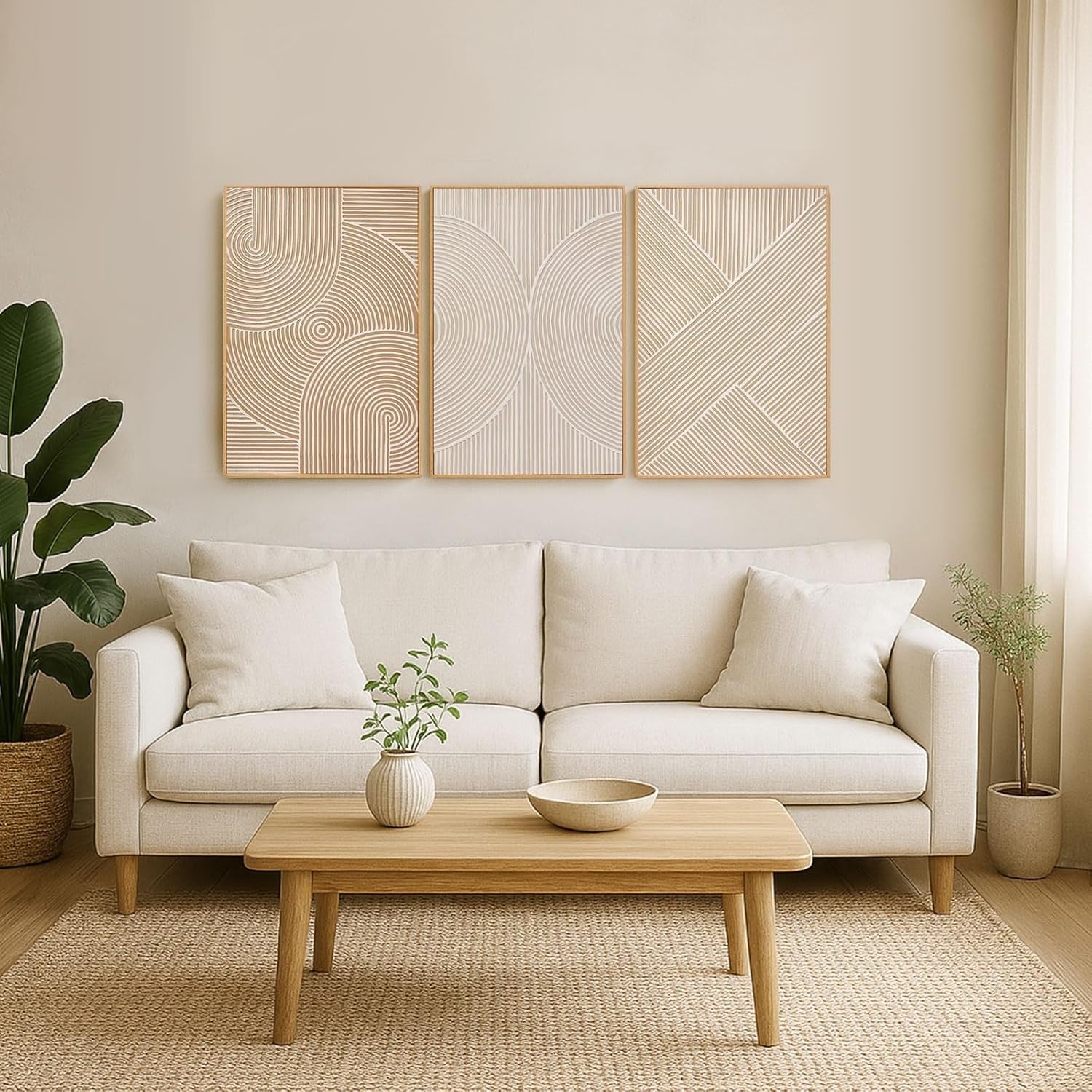 Neutral 3D Textured Wall Art Set of 3 Framed 16x24 Geometric